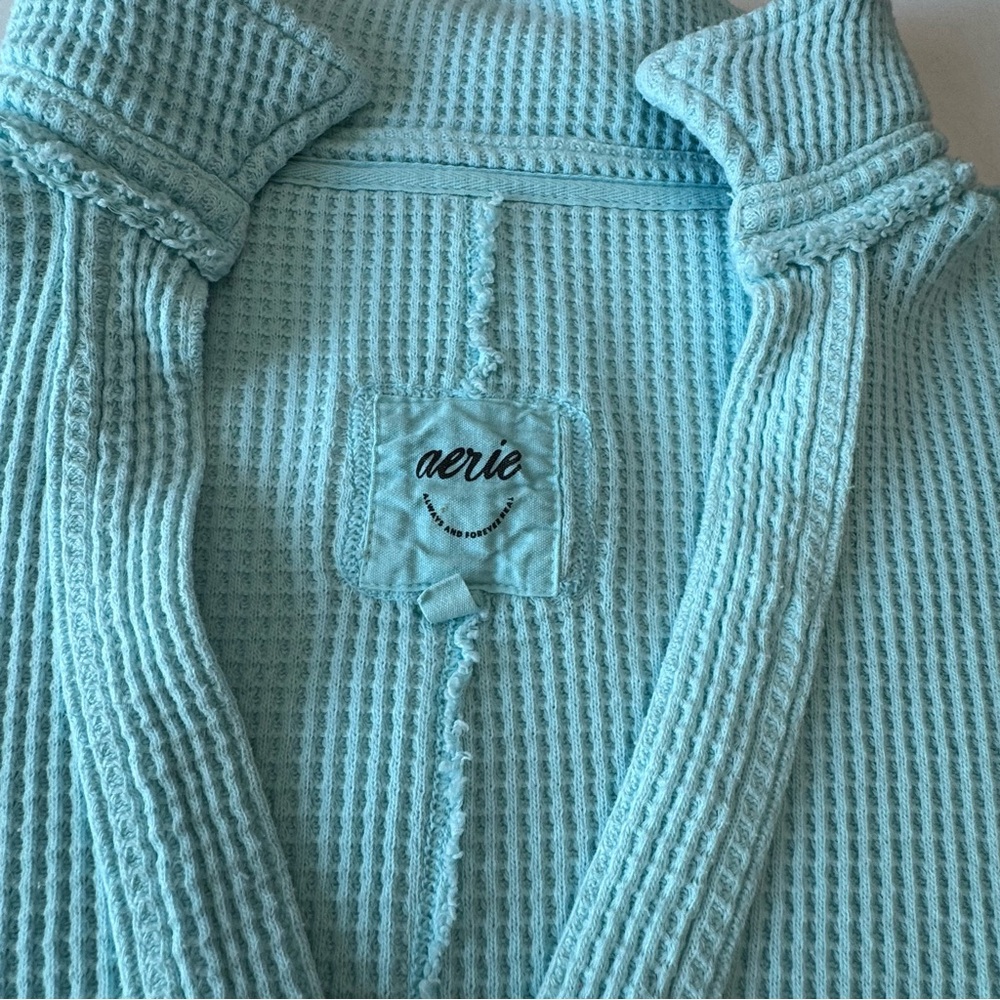 Aerie Waffle Knit Sweater Aqua Medium - Picture 3 of 9